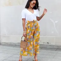Gemre Yellow women's wide pleated pants Sijam