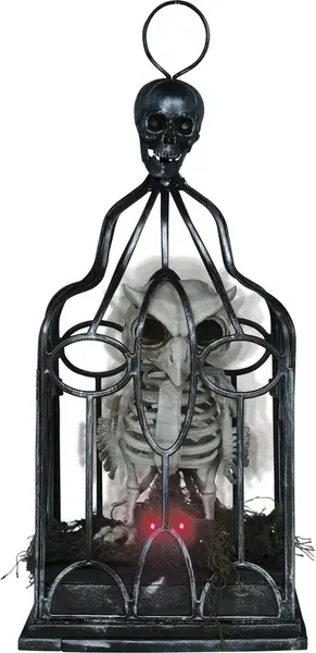 Dekorácia Kostra Sovy v klietke s efektmi 33cm