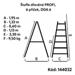 Štafle dřevěné PROFI, 6 příček, L = 195 cm, ENPRO