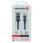 Datový kabel Swissten Textile USB/USB-C, 0,2m, černý