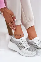 S. BARSKI Kožené Ažurové Sportovní Boty Sneakers Na Klínu Bílé S.Barski