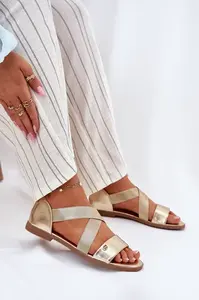 EVENTO Dámské ploché sandály s elastickými pásky zlaté Marinea