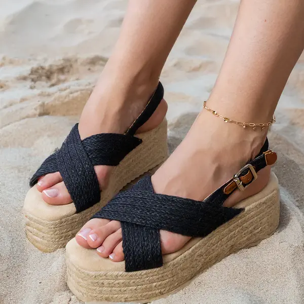 marka niezdefiniowana Black platform espadrille sandals with straps Olisa