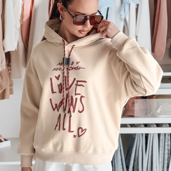 Bluza damska oversize z kapturem LOVEWILL beżowa Dstreet