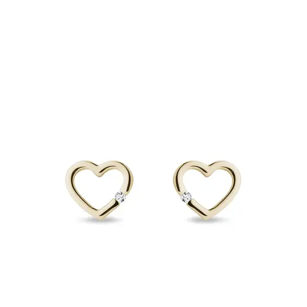 Zlaté náušnice srdíčka s diamanty KLENOTA