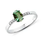 Prsten z bílého 14k zlata se zeleným turmalínem KLENOTA