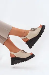 Boto Dámské Kožené Sandály Na Klínu S Ozdobou Béžové Artiker