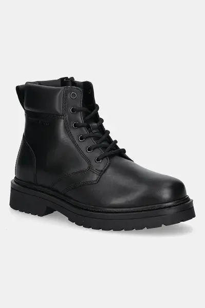 Kožené zimní boty Tommy Jeans TJM LACE UP BOOT pánské, černá barva, EM0EM01706