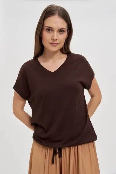 Marisse Brown V-Neck Blouse
