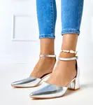 Gemre Silver block heel ankle strap shoes Keris