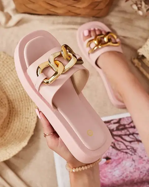 Resti Women's pink slippers with a gold chain Reteris - Footwear