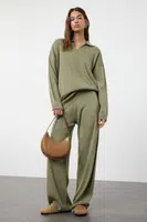 Trendyol Khaki Polo Neck Knitwear Sweater Trousers Bottom-Top Set