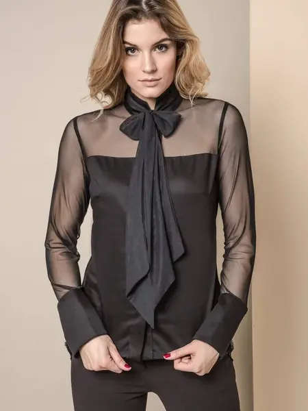 MISS CITY SHIRT WITH TULLE SLEEVES BLACK