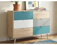 Komoda so zásuvkami Cuba, dub/biela/šedá/petrolejová%