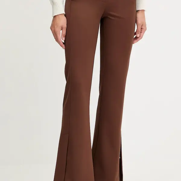 Kalhoty Patrizia Pepe dámské, hnědá barva, široké, medium waist, 8P0754 A623