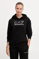 Mikina EA7 Emporio Armani dámská, černá barva, s kapucí, vzorovaná, AF15831.7W000537