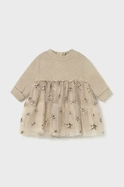 Kojenecké šaty Mayoral Newborn béžová barva, mini, áčková, 2824