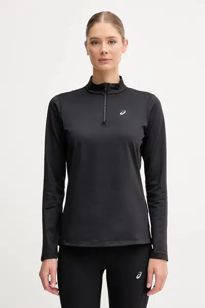Sportovní tričko s dlouhým rukávem Asics černá barva, s pologolfem, 2012D294