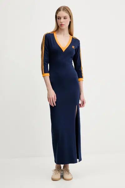 Šaty adidas Originals Essentials tmavomodrá barva, maxi, přiléhavé, JW3669