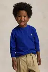 Dětské bavlněné tričko s dlouhým rukávem Polo Ralph Lauren modrá barva, 322854677098