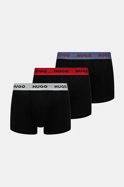 Boxerky HUGO TRUNK TRIPLET PACK 3-pack pánské, černá barva, 50532611