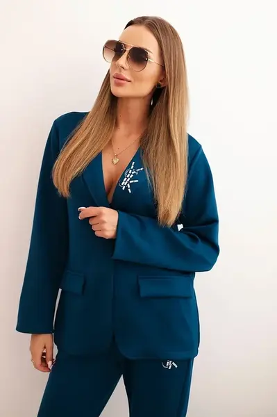 Kesi Włoski Dámská souprava s viskózou a ozdobami a elastickými kalhotami mořská