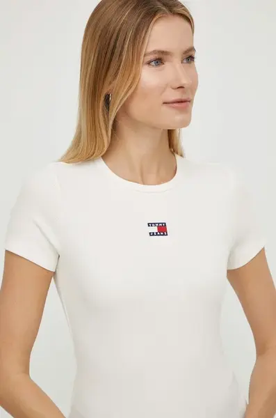 Tričko Tommy Jeans béžová barva, DW0DW17881