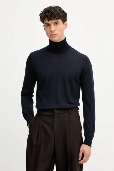 Vlněný svetr Emporio Armani pánský, tmavomodrá barva, s golfem, 8N1M43 1M67Z