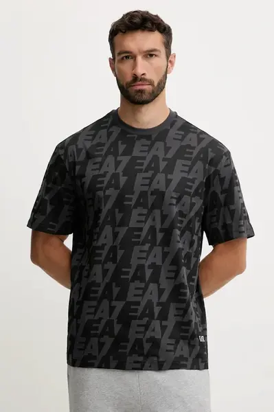 Bavlněné tričko EA7 Emporio Armani pánské, šedá barva, AF10378.7M000980