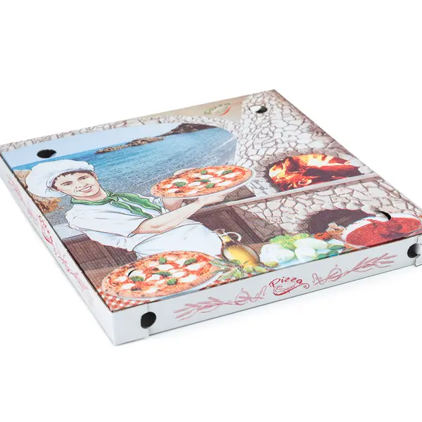 100 ks - Krabica na pizzu 400x400x40mm, biela s potlačou