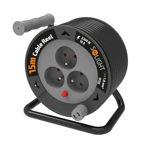 Prodlužovací kabel na bubnu - 3 zásuvky 15m SOLIGHT PB24B