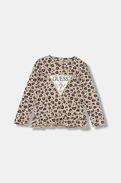Dětské tričko s dlouhým rukávem Guess béžová barva, K5BI05 J1314