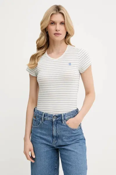 Bavlněné tričko G-Star Stripe eyben slim v t 2.0 dámské, zelená barva, D24533-D244