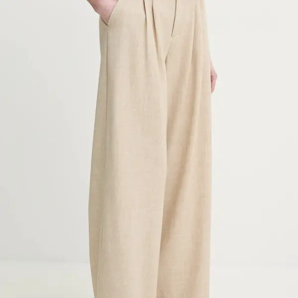 Kalhoty Gestuz dámské, béžová barva, jednoduché, high waist, 10909871