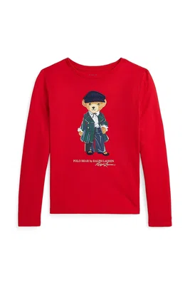 Dětské bavlněné tričko s dlouhým rukávem Polo Ralph Lauren červená barva, 313952134002