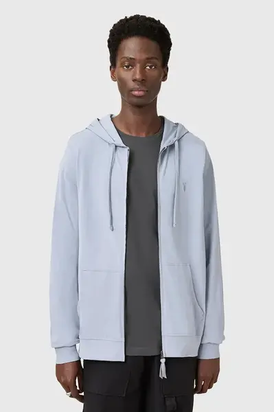 Bavlněná mikina AllSaints BRACE pánská, šedá barva, s kapucí, hladká, M032JB
