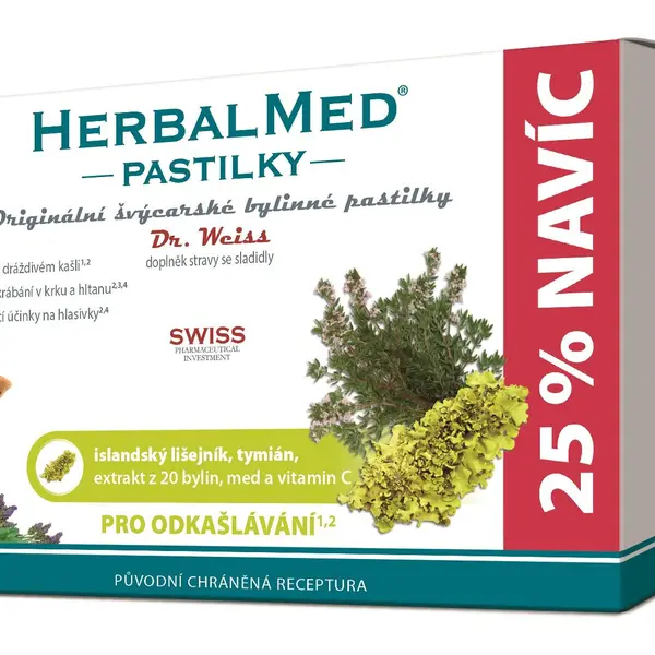 Dr. Weiss HerbalMed Islandský lišejník + tymián + med + vitamin C 24+6 pastilek