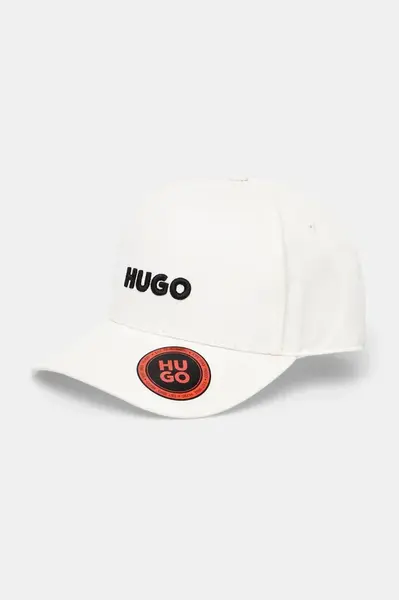 Bavlněná baseballová čepice HUGO béžová barva, s aplikací, 50533410