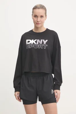Bavlněné tričko s dlouhým rukávem Dkny černá barva, DP5T1117