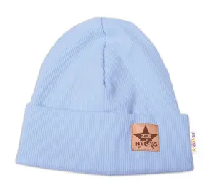 Baby Nellys Žebrovaná dvouvrstvá čepice s lemem - sv. modrá vel.  104/110