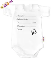 Baby Nellys Body kr. rukáv vel. 74,  bílé - Narodil/a jsem se...