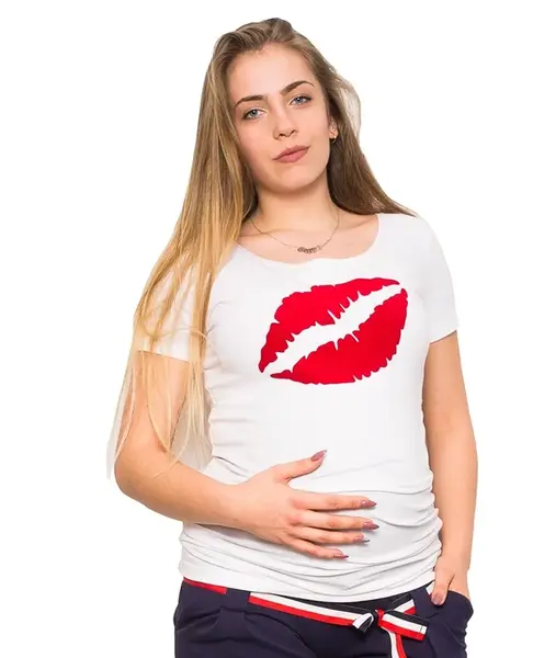 bemaamaa Těhotenské triko/halenka Ústa - bílá, vel. L