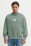 Bavlněná mikina HUGO pánská, zelená barva, s potiskem, 50530427