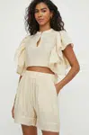 Kraťasy MUNTHE dámské, béžová barva, hladké, high waist