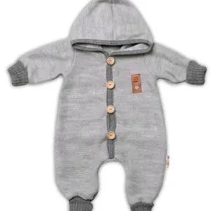 Baby Nellys Pletený overálek s kapucí Hand Made STAR,šedý,68/74