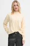 Svetr z vlněné směsi Levi's dámský, žlutá barva, hřejivý, s pologolfem, A8507
