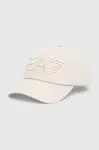 Bavlněná baseballová čepice EA7 Emporio Armani béžová barva, s aplikací