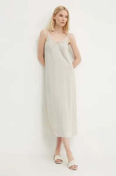 Šaty Sisley béžová barva, maxi