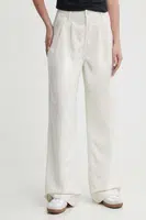 Kalhoty Vans dámské, béžová barva, široké, high waist