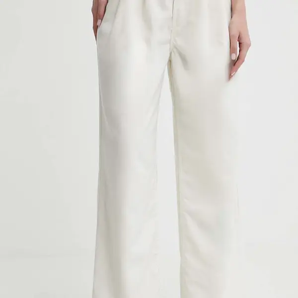Kalhoty Vans dámské, béžová barva, široké, high waist